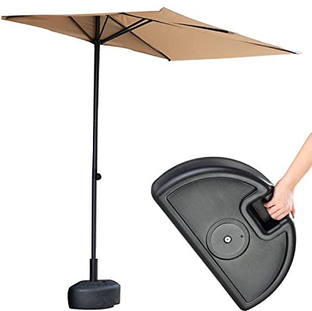 Demi-parasol rectangulaire de 2,4 m pour jardin, balcon - Fixation murale avec base réglable en hauteur (2,5 m), kaki