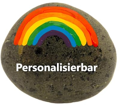 Andys Steinwelt Grabbeigabe mit Regenbogen mit Spruch personalisierbar 6 cm | Andenken Sternenkind, Grabschmuck für Urnengrab, Grabdeko für Friedhof, kleiner Grabstein, Wetterfest (Weiße Schrift)