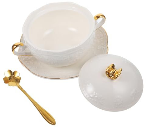 Alipis Ceramic Butterfly Bowl Lid Handles European Style Heatproof Serving Bowl Fruit Milk Stew Cup Random Style