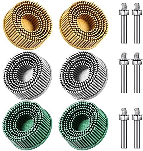 Foppla Bristle Disc,6Pcs 2 Inch 50# 80# 120# Abrasive Brush Disc with 1/4 Inch Shank Soft Flexible Coating Removal Disc Electric Drill Rotary Tool Accessories for Hard Soft Metal