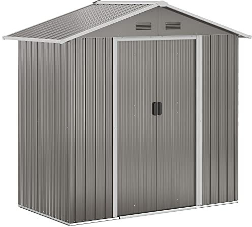 Outsunny Abri de Jardin en métal 1,8 m², cabane de Jardin à Outils en métal, avec Portes coulissantes et 4 aérations, Grand Espace de Rangement extérieur, 194 x 110 x 184 cm, Gris