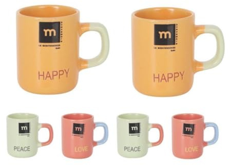 Set de Tazas de Café de Cerámica – Diseños Coloridos de Amor, Paz y Felicidad | Para Espresso, Cortado, Latte, Capuccino - Love & Peace | Uso diario o Regalo - Juego de (6x Espresso - 90 ml)