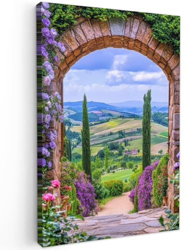 MuchoWow© Bild auf Leinwand Schlafzimmer Bilder Badezimmer Wand Deko | 40x60 cm - Wohnzimmer Modern Wanddeko Bilderwand Geschenk Fensterblick - Toskana - Landschaft - Einfahrt