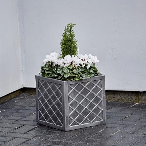 STORM TRADING GROUP Small Garden Lazio Square Planter Flower Box Pewter | Plastic Pot Summer Outdoor Garden Boxes For Home & Office