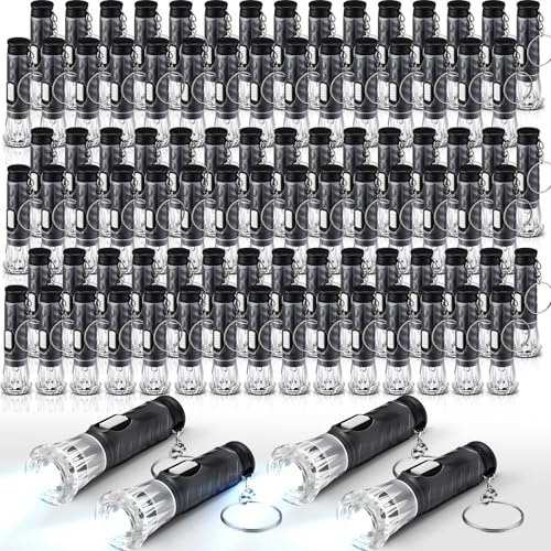 Jexine 100 Pcs Mini Flashlight Keychain Bulk Torch Keyring Flashlights LED Small Keychain Light Hiking Camping Christmas Party Favors(Black)