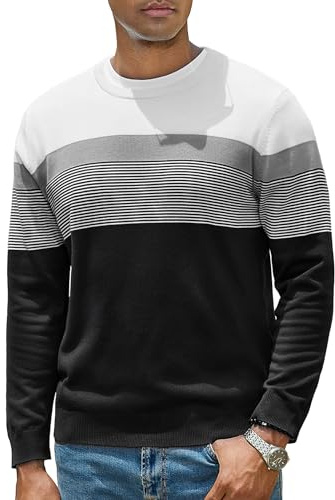 iClosam Pull Homme Rayé Tricot Fin Col Rond Manches Longues pour Hiver