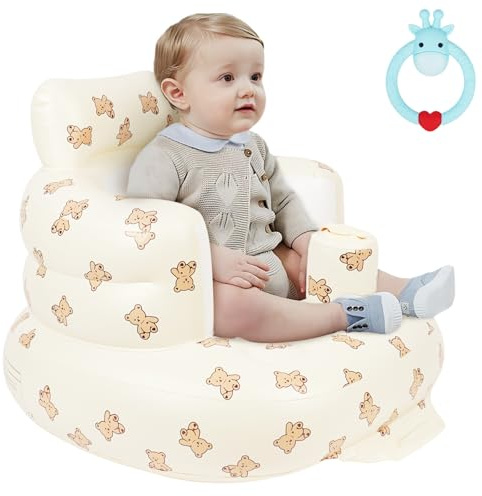 AYESY Siege Gonflable Bebe, Ours Petit Chaise Gonflable pour Bébé avec Pompe à Air Intégrée, Siège au Sol pour Bébé avec Support Dorsal et Cervical pour Bébés de 3 Mois+ pour Voyage/Repas/Camping