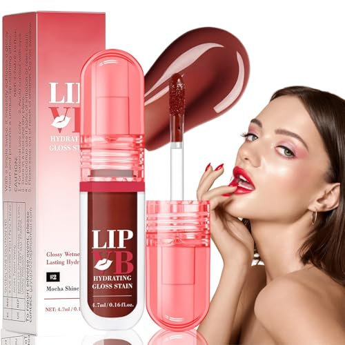 Hydrating Lip Stain,Plumping Tinted Lip Stain,Lip Tint Stain for Women,Long Lasting Non-Sticky Lip Glow Oil,Lip Tint Glaze with Shine Finis,Makeup Gift for Women,Travel-Friendly(Dripping in Rose)