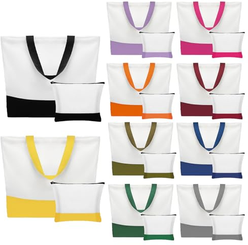 MALLOOM 20 Pièces Grands Sacs Cabas Vides en Toile et Trousses de Maquillage – Sacs à Provisions Réutilisables avec Poignées, Personnalisables pour Bricolage