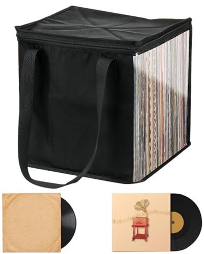 Tiajingzi LP Vinyl Record Storage Case, 12 Inch Record Box with Handle, Records Box LP Records Organizer Carrying Bag with Lids, Portable VinylRecord StorageCase, Storage Bag Dustproof Vinyl Albums
