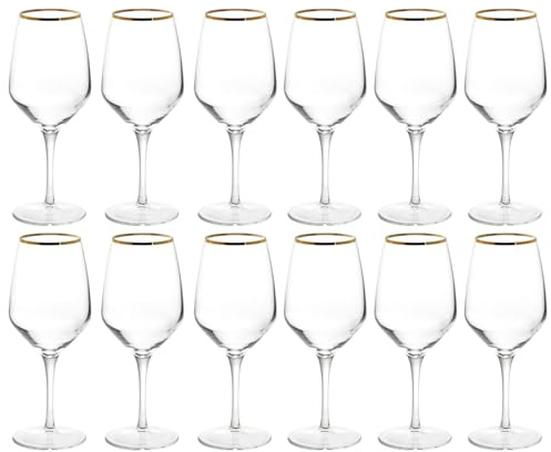 Queensway Home & Dining Gold Rim Wine Glasses & Champagne Flutes Set - Luxury Long-Stem Glassware for Red, White & Sparkling Wine - Elegant Goblet Collection for Weddings, Parties & Home Entertaining