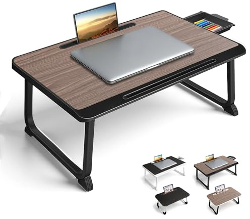 Bureau de lit pour Ordinateur Portable, Plateau-Repas pour Petit-déjeuner au, Travail et Étude, Bureau à Domicile, Support pour canapé lit (60x40 Brown)