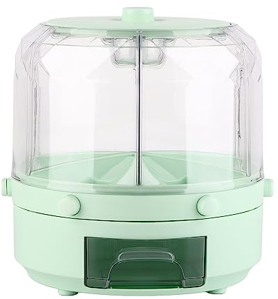 YolieraArt Rotating Rice Dispenser, 6 Grids 13.2lb Airtight Dry Food Storage Container, One Click Output Kitchen Pantry Organizer for Grain Beans Green (Green)
