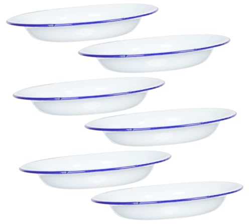 DOITOOL 6 Pièces Lot de Assiettes Émail Vintage Polyvalentes avec Rebord Plates pour Fruits Salade Dessert Service Camping et Plein Air Empilables et Faciles à Nettoyer