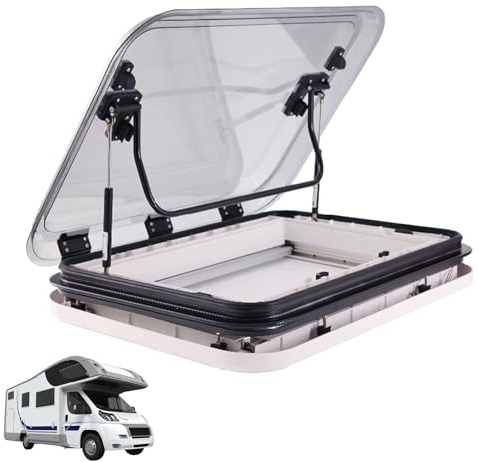 Poxvythb Lucernario di Ventilazione per Camper con LED Integrato, Oblò Apribile Manualmente 700x500 mm, in Alluminio, per Roulotte e Veicoli Commerciali