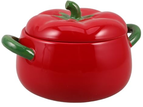 SMASOLO Zuppiera in Ceramica 900 Ml con Doppio Manico e Coperchio Casseruola per Zuppa e Stufato Pentola Piccola Resistente al Calore per Uso Quotidiano e Piani Cottura a Induzione