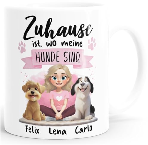 SpecialMe® Kaffeetasse Hundemama personalisiert Figuren 2 Hunde anpassbar Tasse Geschenk Hundebesitzer Frau Weiss standard