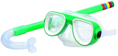 Ensemble de tuba pour enfants - Lunettes de plongée à vue large pour sports nautiques - Pour garçons et filles - Vert - 35 x 15 x 6 cm