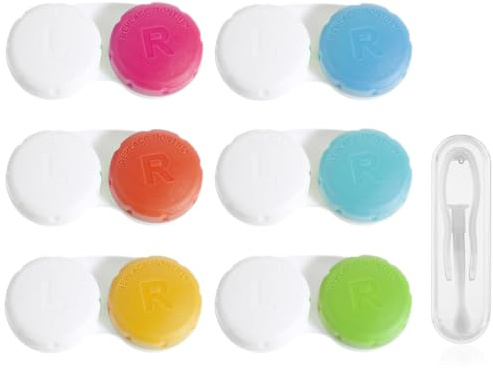 YAYNO 6 Pièces Étuis à Lentilles de Contact Boîte de Support de Lentilles de Contact avec Capuchons Gauche Droite Applicateurs de Contact Retire-Lentilles pour Voyage à la Maison Extérieur
