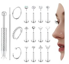 Diamday 15Pcs Helix Piercing Jewellery Push In Flat Back Earrings Surgical Steel Nose Rings Tragus Stud Silver Cartilage Earrings Lip Stud Tragus Helix Conch Nose Labret Piercing Jewellery 18G 8mm