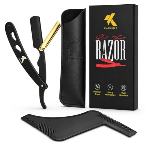 KARISMA Cut Throat Razor for Men, Professional Straight Edge Barber Razor with Sturdy Architecture, Rust Resistant Matte Black & Gold Finish, Ideal for Traditional Wet Shaving (Blades Not Included)