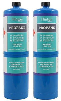Hinton Propane Gas Cylinder 400g - Pack of 2 | Propane Gas Bottle for Blowtorch, Plumbing, Brazing, Soldering & Heating | CGA600 Torch Fuel