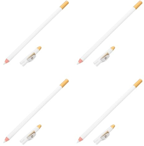 FUNOMOCYA Wasserfeste weiße Friseurstifte 4er Pack mit eingebautem aus Holz und Stahl für Augenbrauen und Bartstyling bei sportlichen Aktivitäten