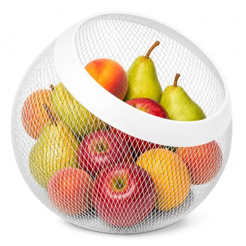 TIENDA EURASIA – Frutero Metálico Redondo de Malla | Cesta para Frutas o Verduras | Organizador Multiusos para Cocina | Diseño Moderno | 24x21 cm (Blanco)