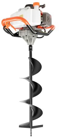 EurHomePlus 2-takts jordborr bensin 71 cm³, 2,3 kW, 3 borrar 100–200 mm | 2-taktsmotor, 3 stålborrar 100/150/200 mm, 30,5 cm förlängning, för staket, planteringshål och jordprover