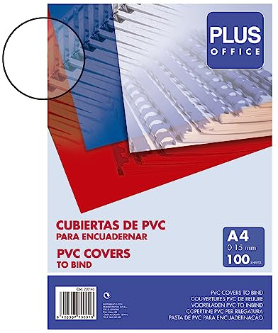 Plus Office - Portadas para Encuadernar de PVC, 150 micras, Pack de 100 unidades, Cubiertas de Encuadernación de Plástico Color Transparente, Formato A4