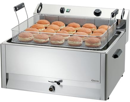 Bartscher Backwarenfritteuse BF 30E – Elektro-Tischgerät mit 30 l Becken, abgerundeten Ecken, Kaltzone und Ablasshahn, CNS 18/10, für Gastronomie