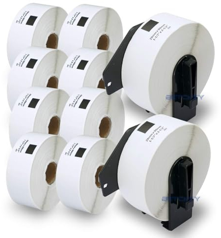 BETCKEY - 10 Rouleaux DK-11201 Étiquettes d'Adresse Compatible avec Brother, 29mm x 90mm, 4000 Étiquettes pour Imprimantes d'Étiquettes QL Brother (2 Fixateurs Réutilisables)