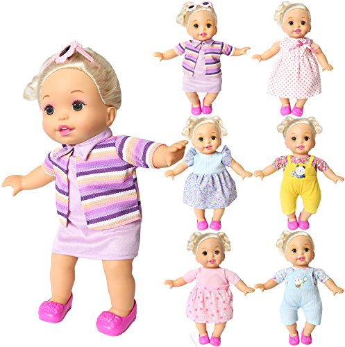 BOBO clothes Set of 6 For 12-14-16 Inch Alive Lovely Baby Doll Clothes Dress Outfits Costumes Dolly Pretty Doll Cloth Handmade Girl Christmas Birthday Gift (16)