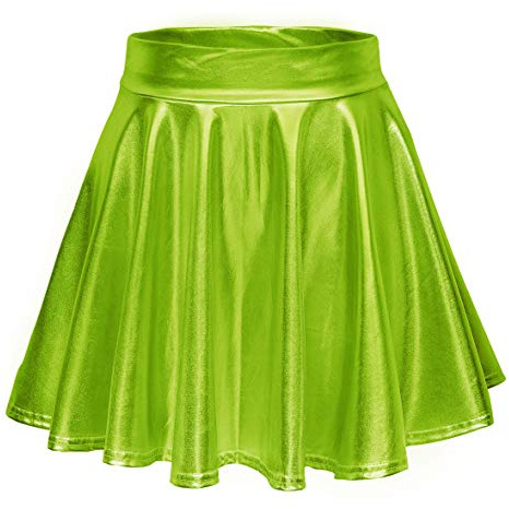 Damen Glänzend Höhe Taille Liquid Mini Rock Metallisch Elastische Taille A-Linien Pull On Skater Röcke (M, Süßigkeit Grün)
