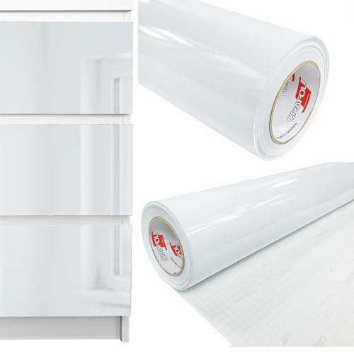 Möbelfolie selbstklebend 100x1000 cm | Einfarbig Klebefolie für Möbel | Klebefolie Möbel - einfache Anwendung, ideal für die Renovierung von Küche oder Bad | Möbelfolie | Weiß Hochglanz