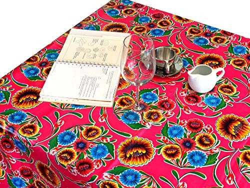 First Choice Vinyls Alux Sweet Flower Oilcloth Tablecloth - Pink - Plastic Vinyl PVC - Mantel de Plastico (55in Circle)