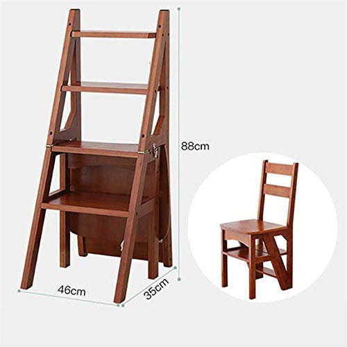 MHBGX Multifunction Folding Step Stool,Step Stools, Multifunction Household Collapsible Ladder Vintage Creativity Chair Solid Wood Step Stool Easy to Store/18.1X13.8X34.6Inches,Brown