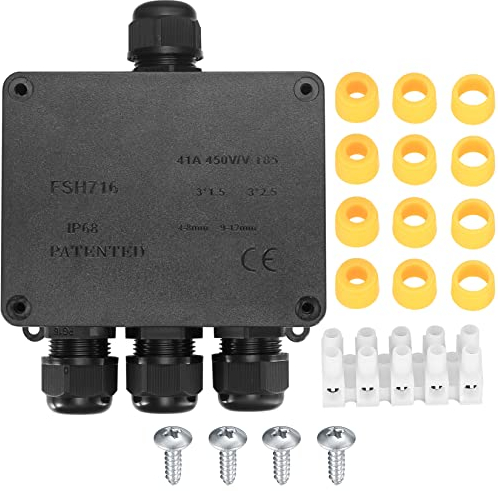 IP68 Waterproof Junction Box, 4-Way Outdoor Electrical Cable Connectors, Electrical External Cable Wire Junction Box with 4 Cable M25 Gland for 4-14 mm Diameter Cable, Black
