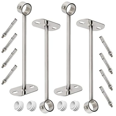 Ohamtes 4Pcs ID25mm (1), L250mm, Clothes Rail mounting Bracket, Shower Curtain Closet tie Rod Support Frame, Curtain Rod Flange Socket, Suitable for Ceiling or Wall mounting