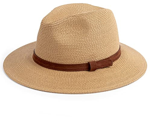 DRESHOW Panamahatt Fedora Solhatt med Brett Brätte och Upprullad Hatt
