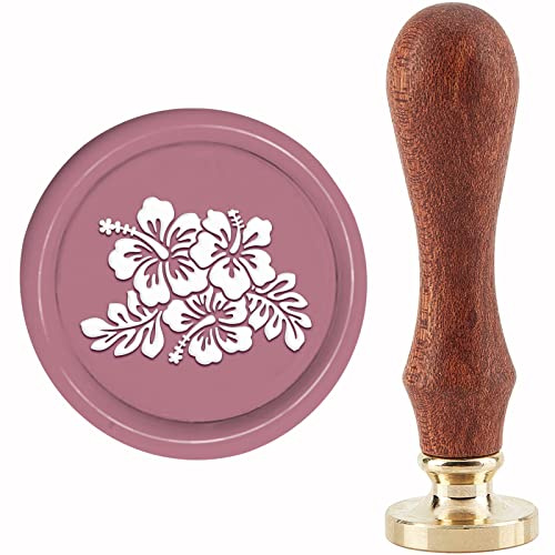 craspire Blumen-Wachs-Siegelstempel, Hibiskus-Wachsstempel, 30 mm/1.18 Zoll, Abnehmbarer Kopf Aus Messing, Siegelstempel Mit Holzgriff Für Einladungen, Umschläge, Karten, Geschenke, Scrapbooking