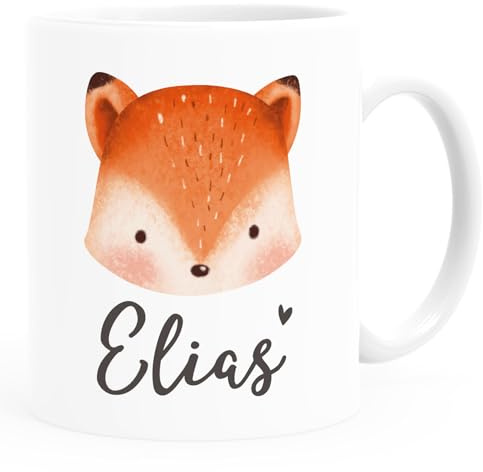 SpecialMe® Kindertasse Kunststoff Bär, Fuchs, Einhorn mit Namen personalisierte Namenstasse für Kinder Tiermotive Jungen Mädchen Kunststoff-weiss standard