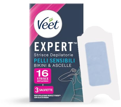 Veet Expert Streifen Achsel- und Bikinizone für empfindliche Haut, 16 Streifen (12+4 gratis dazu)