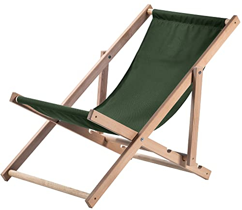 KADAX Chaise Longue Pliable en Bois pour se Détendre Confortablement à la Plage, sur Le Balcon ou dans Le Jardin, Transat Pliant d'Extérieur (Vert Foncé)