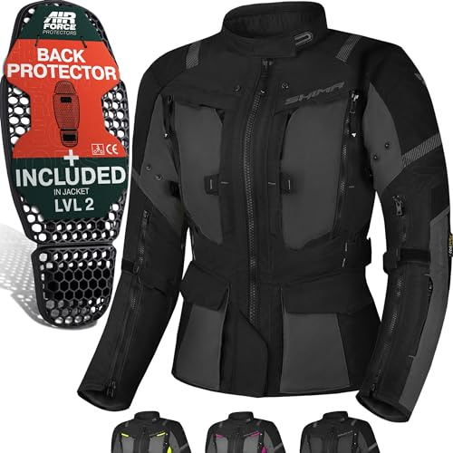 SHIMA HERO 2.0 Motorradjacke Damen - Ganzjährig Motorcycle Touren Cordura Textiljacke mit Wasserdichter Membran Heizung Schicht Schulter Ellbogen und Rückenprotektoren (Schwarz, L)