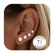 CASSIECA 4 Pares Pendientes para Mujer Hombre Pendientes Médico Titanio Hipoalergenicos Juegos Pendientes Aretes Redondos Zirconia Niña 3/4/5/7mm