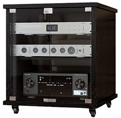 GUINJO 2- bis 4-lagiges Audio-Rack, Medienständerschrank mit verstellbaren Regalen, verriegelten Türen aus gehärtetem Glas und Kabelmanagement (Color : Black, Size : 56 * 60 * 68cm)