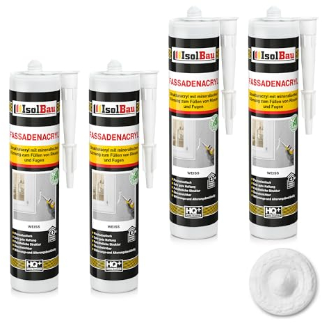Isolbau Fassaden-Acryl - Acryl-Dichtstoff mit Körnung zum Füllen von Rissen & Fugen im Innen- & Außenbereich - Weiß, 4 x 300 ml Kartusche
