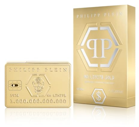 Philipp Plein – Eau de Parfum No Limits Gold 50 ml – Herrenparfüm – Holz- und Ambernoten – Ein kühner und opulenter Duft – Holziger Amber – Goldlackierter Glasflakon