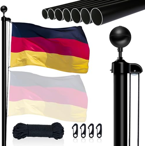 NQ 20FT Fahnenmast 6m stabil, Aluminium Fahnenmast höhenverstellbar, Fahnenstange Set für Außenbereich,Deutscher Fahnenmast(Schwarz)